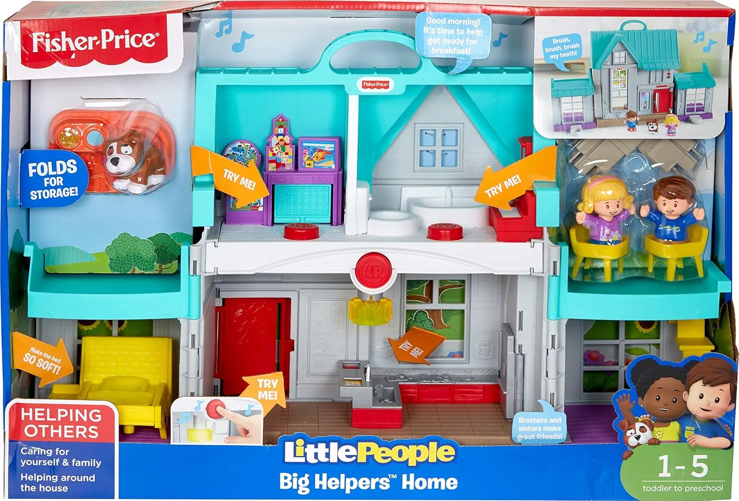 Fisher-Price Little People Toddler Toy Big Helpers Home Playset with Music Lights & Figures for Preschool Pretend Play Kids Ages 1  Years