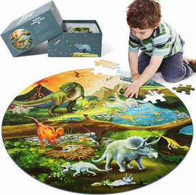 Floor Puzzles for Kids Ages 3-8, 70 Piece Dinosaur Jigsaw Puzzle for Kids Ages 3  Year Old Large Round Toddler Puzzles Preschool Learning Educational Toys Gift for Boys Girls (Tyrannosaurus)