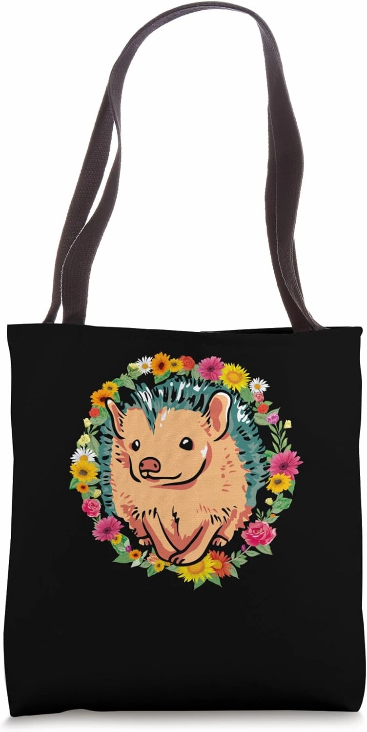 Floral Hedgehog Spiny Mammal Prickly Porcupine Hedgehogs Tote Bag