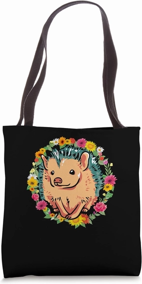 Floral Hedgehog Spiny Mammal Prickly Porcupine Hedgehogs Tote Bag