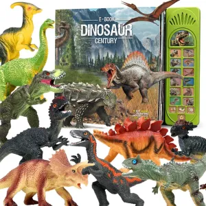 FRUSE Dinosaur Toys for Kids 3-5 - 12Pcs Dinosaur Figures with Interactive Dinosaur Sound Book,Included Realistic Roars,Story,QA,Volume Adjust E-Book Animal Toy for 3 4 5 6 Kids