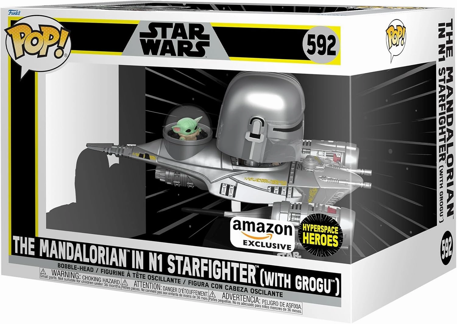 Funko POP! Ride Super Deluxe: Star Wars Hyperspace Heroes - The Mandalorian in N1 Starfighter (with Grogu) - Collectable Vinyl Figure