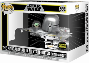 Funko POP! Ride Super Deluxe: Star Wars Hyperspace Heroes - The Mandalorian in N1 Starfighter (with Grogu) - Collectable Vinyl Figure