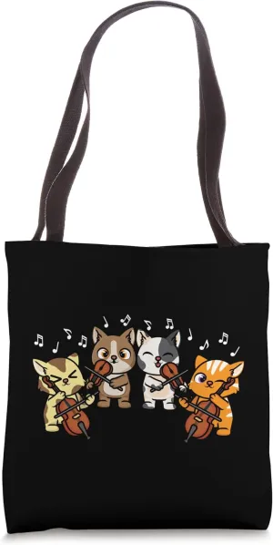 Funny Cats Playing Violin Cello Orchestra Musician Music Tote Bag