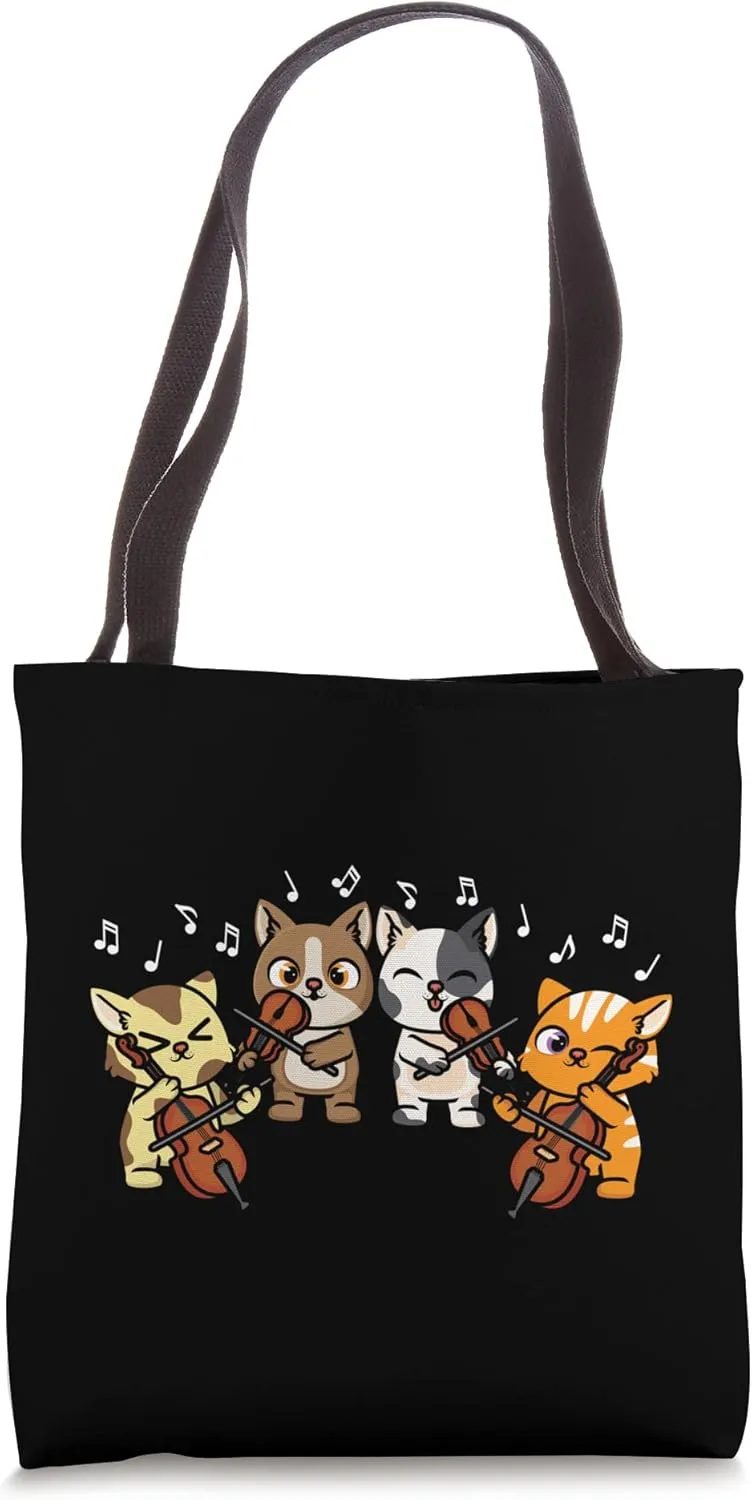 Funny Cats Playing Violin Cello Orchestra Musician Music Tote Bag