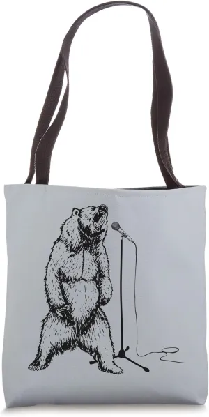 Funny Singing Grizzly Bear Roar Rock Music Tote Bag