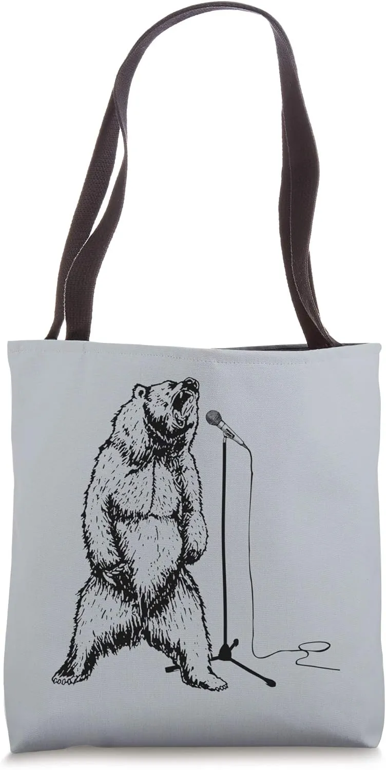 Funny Singing Grizzly Bear Roar Rock Music Tote Bag