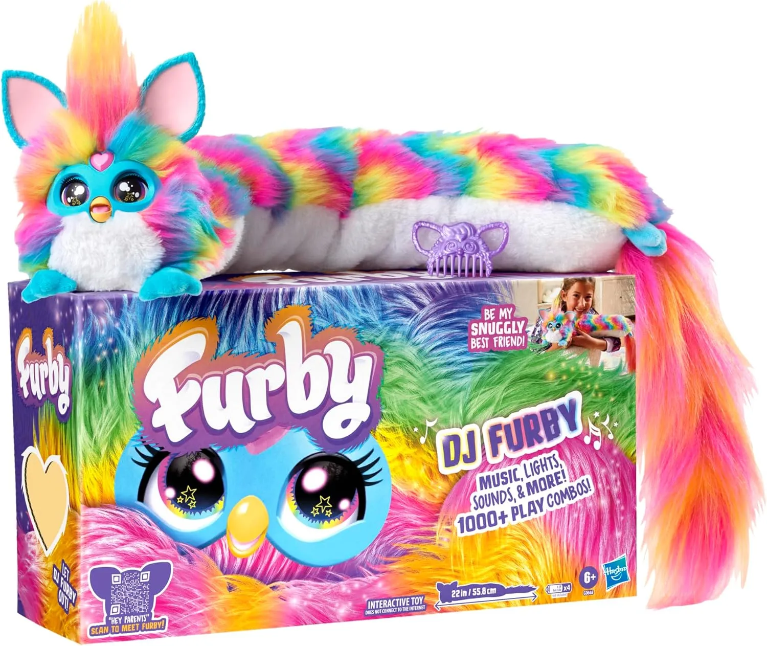 FURBY DJ Interactive Toy, Super Snuggly Rainbow Electronic Plush with Music, Lights, Motion, & Games, Speaks English & Furbish, 32in Long, Ages 6 