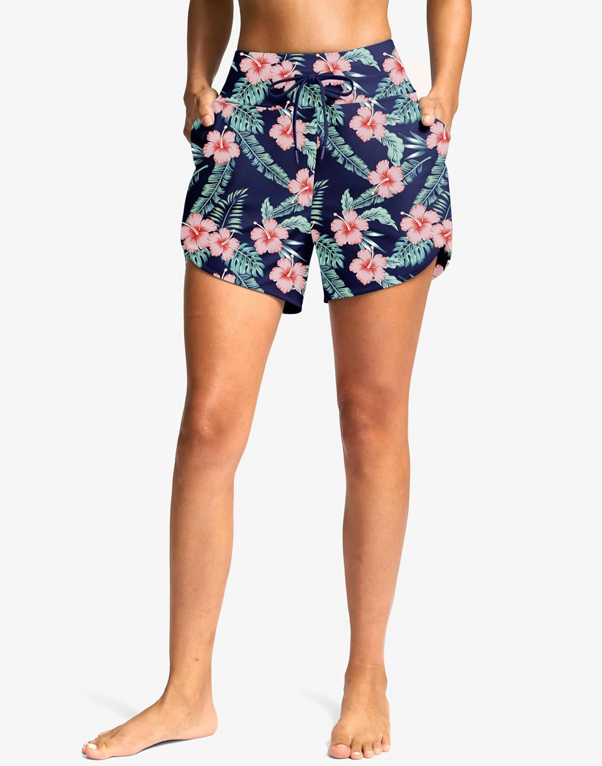 G Gradual Women's 4'' High Waisted Swim Board Shorts Quick Dry Swimming Bathing Suit Bottoms for Women with Pockets Liner