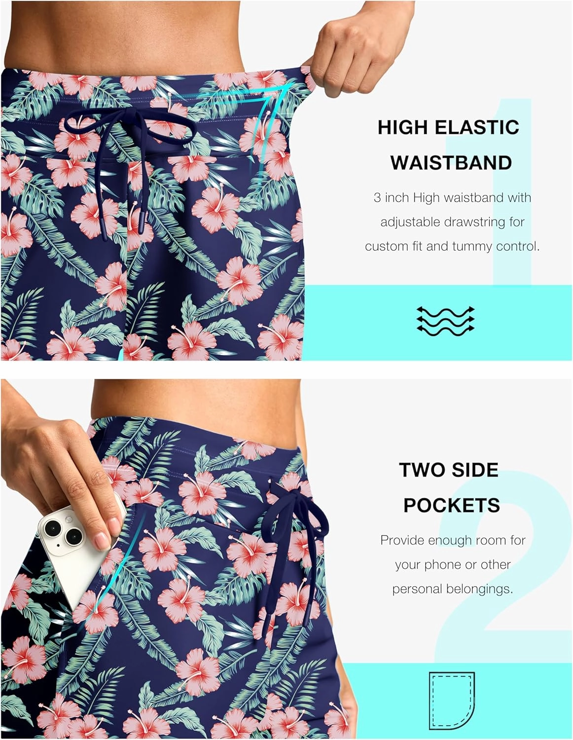 G Gradual Women's 4'' High Waisted Swim Board Shorts Quick Dry Swimming Bathing Suit Bottoms for Women with Pockets Liner