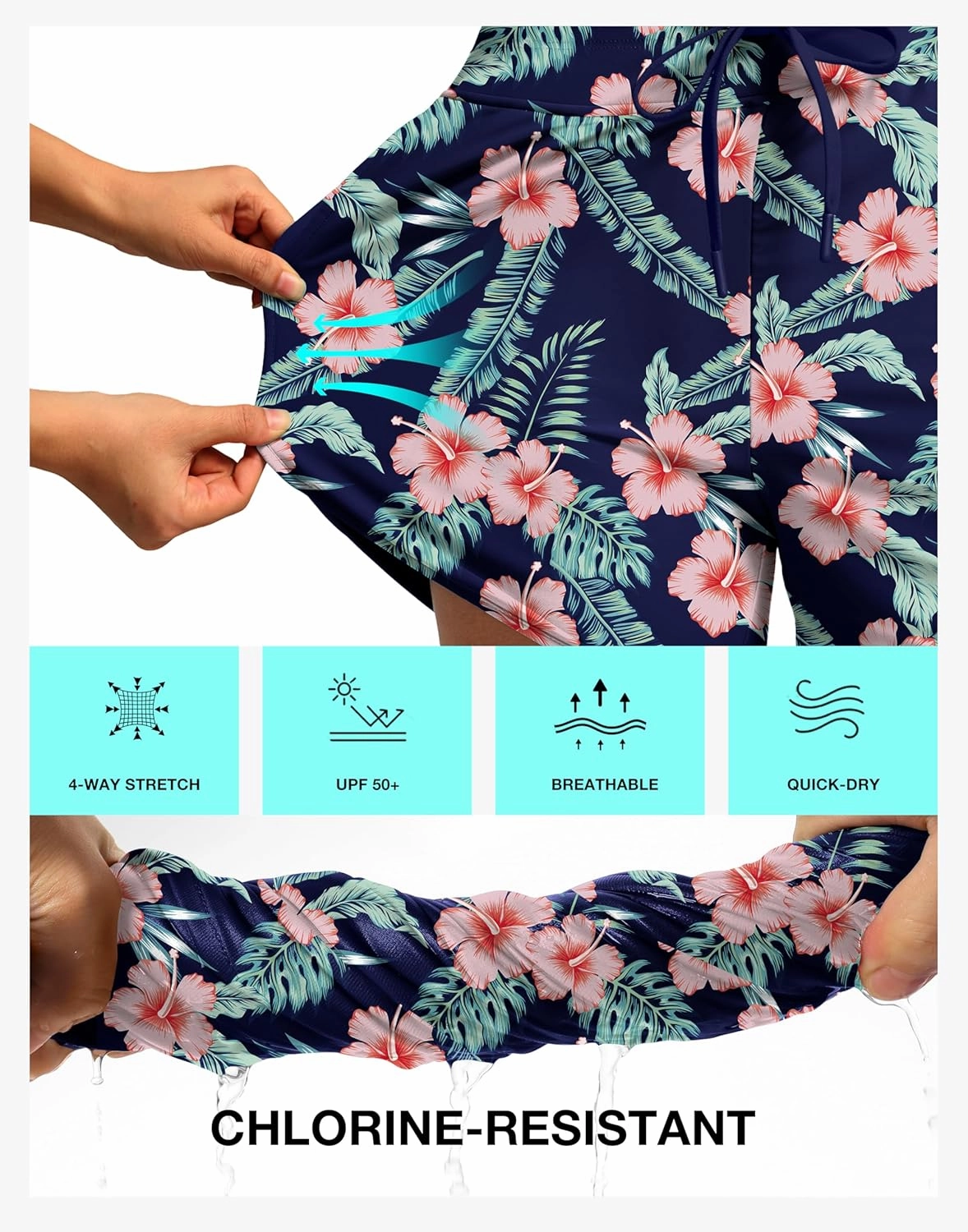 G Gradual Women's 4'' High Waisted Swim Board Shorts Quick Dry Swimming Bathing Suit Bottoms for Women with Pockets Liner