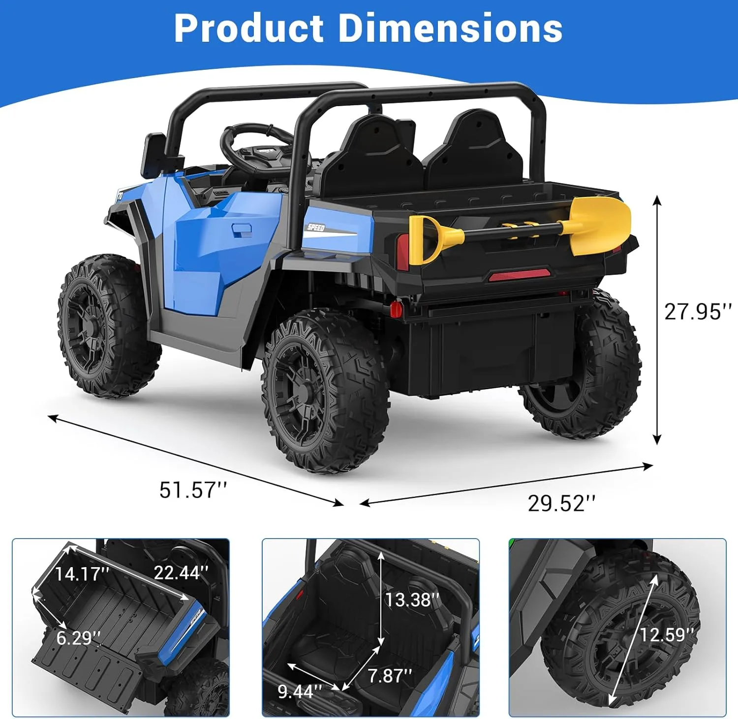 Garvee 24V 4WD Electric Ride On Dump Truck with Remote Control | 2-Seater Kids Ride On Car | Music Player & LED Lights | Birthday Gift for Ages 3  (Key Start Safety System)
