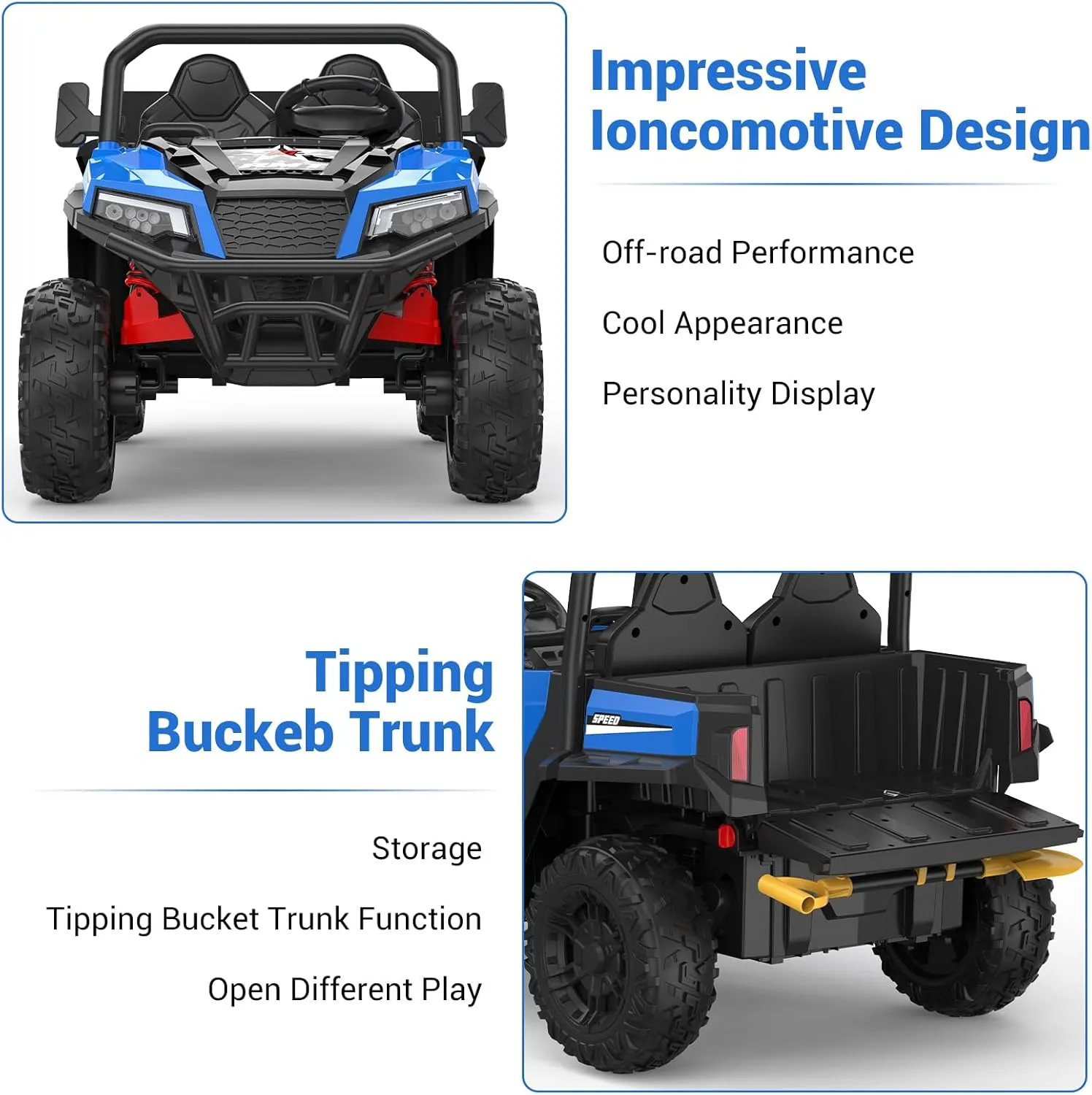 Garvee 24V 4WD Electric Ride On Dump Truck with Remote Control | 2-Seater Kids Ride On Car | Music Player & LED Lights | Birthday Gift for Ages 3  (Key Start Safety System)