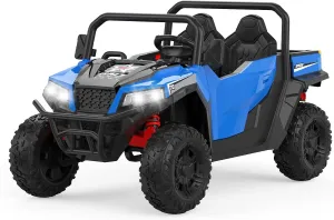 Garvee 24V 4WD Electric Ride On Dump Truck with Remote Control | 2-Seater Kids Ride On Car | Music Player & LED Lights | Birthday Gift for Ages 3  (Key Start Safety System)