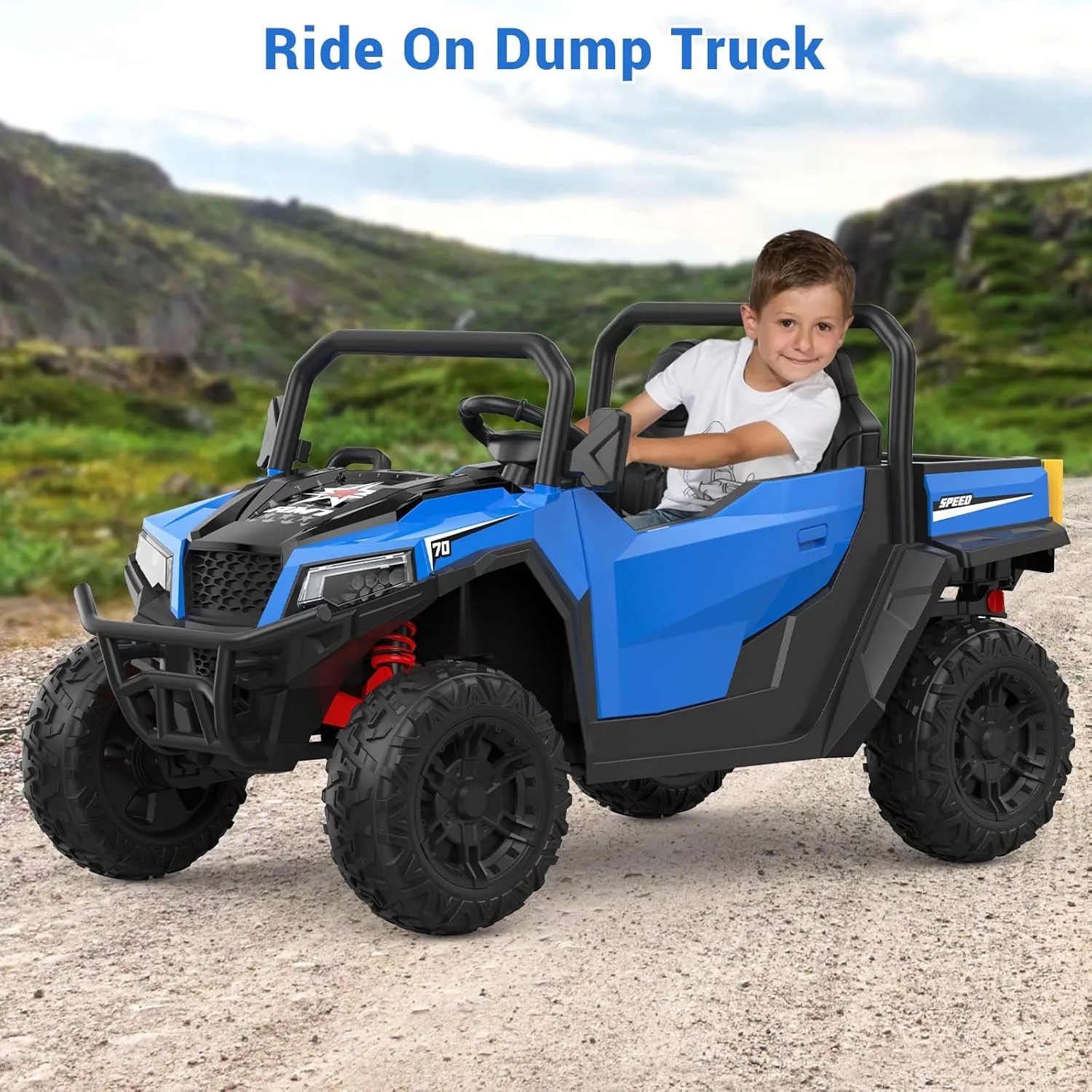 Garvee 24V 4WD Electric Ride On Dump Truck with Remote Control | 2-Seater Kids Ride On Car | Music Player & LED Lights | Birthday Gift for Ages 3  (Key Start Safety System)