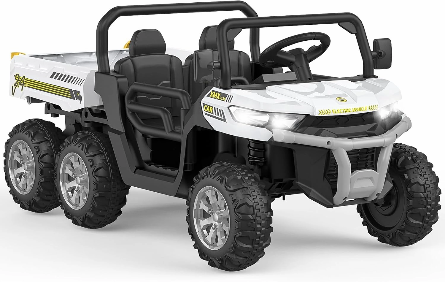 Garvee 24V Electric Ride On Dump Truck for Kids - 2-Seater 4WD 6 Wheels Remote Control Car with Dump Bed | ASTM Certified Kids Ride-On Toy Truck w/Parent Control & Music