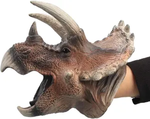 Gemini&Genius Triceratops Dinosaur Hand Puppets Large Soft Rubber Realistic Funny & Scared Dino Head Hand Puppets Home, Stage and Class Role Play Toy for Kids and Toddlers