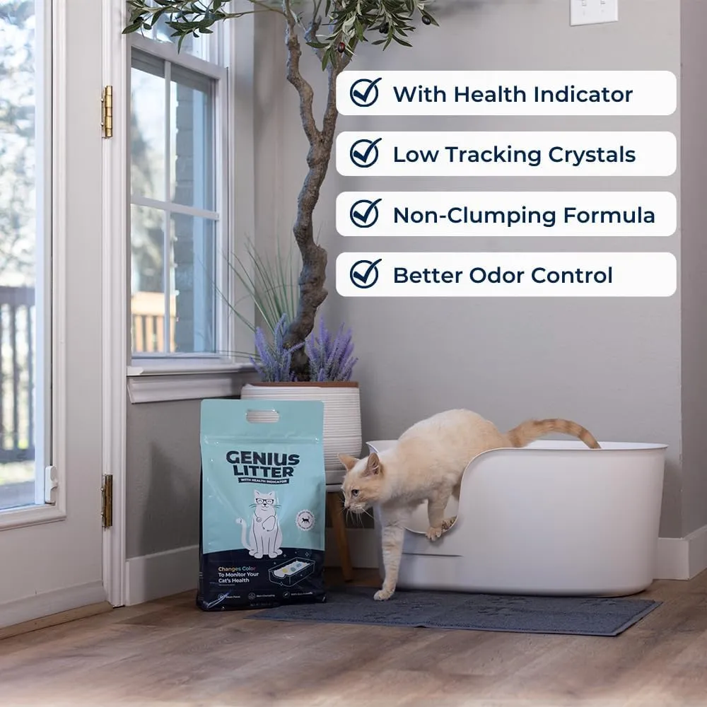 Genius Litter Health Indicating Cat Litter with Non-Clumping Lightweight Color Changing Silica Gel Crystals As Seen on Shark Tank, Non Clumping, Super Absorbent Odor Control (3 Bag (18lb))