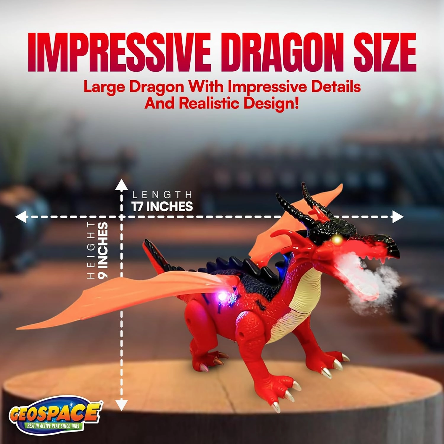 Geospace New Dragon Walking Dinosaur Toy – Smoke Breathing Fire Dragon Toy for Kids 3 & up, Walking Dinosaur Toys with Lights, Roaring Sound, Dragons Action Figure, Dragons for Gift (Luna)