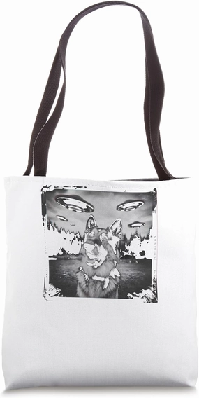 German Shepherd Dog Selfie Photo UFO Encounter Aliens Tote Bag