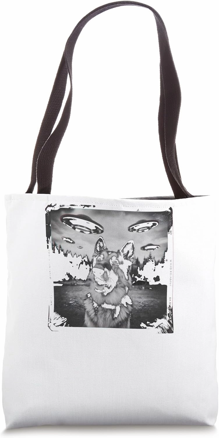 German Shepherd Dog Selfie Photo UFO Encounter Aliens Tote Bag