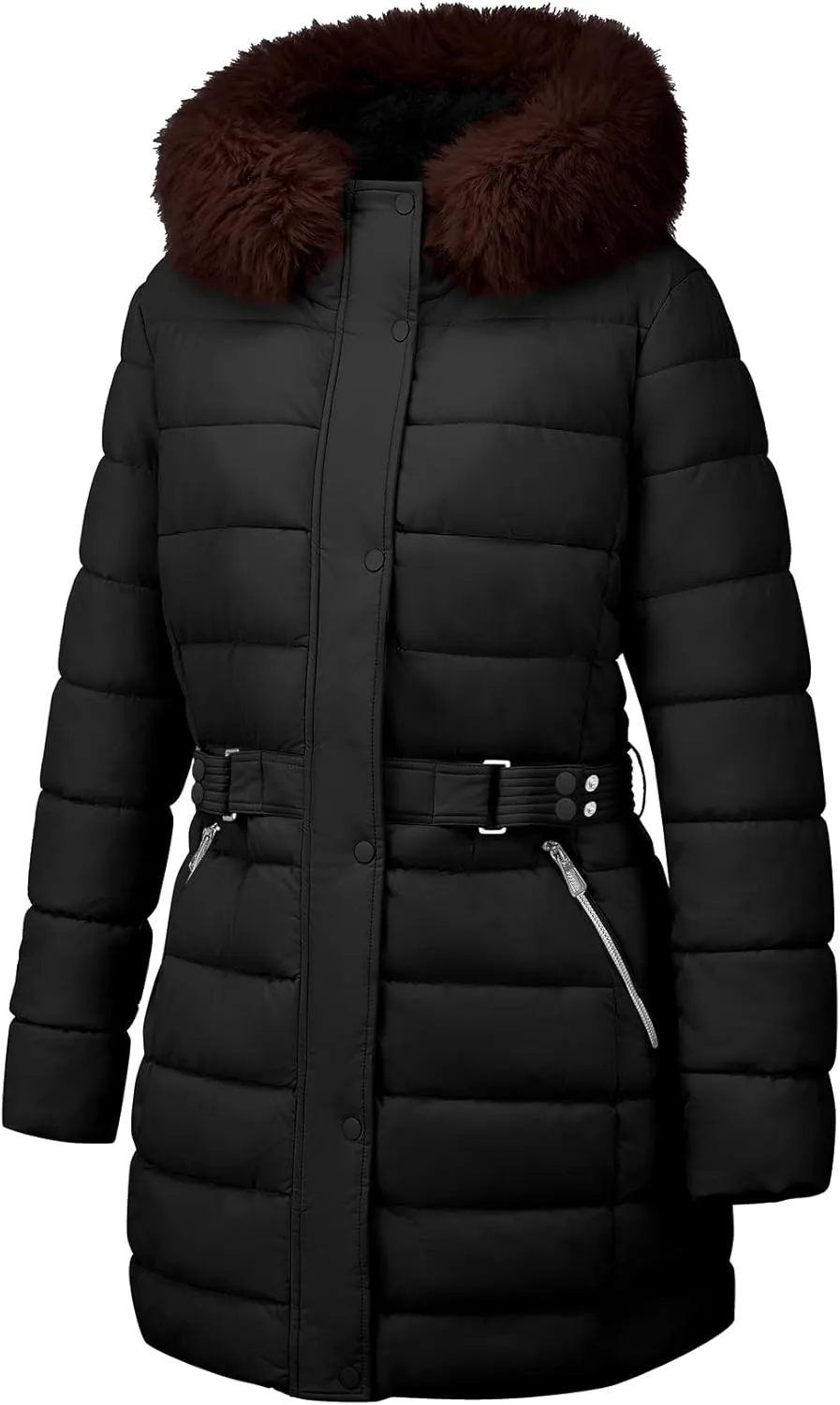 Geschallino Women's Puffer Coat Plus Size Winter Jacket Warm Hooded Thicken Long Padded Bubble Outerwear (1X-5X)