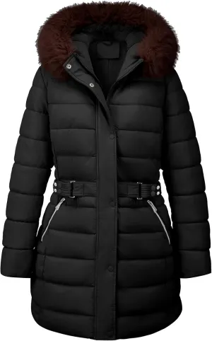 Geschallino Women's Puffer Coat Plus Size Winter Jacket Warm Hooded Thicken Long Padded Bubble Outerwear (1X-5X)