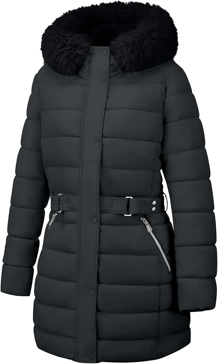 Geschallino Women's Puffer Coat Plus Size Winter Jacket Warm Hooded Thicken Long Padded Bubble Outerwear (1X-5X)