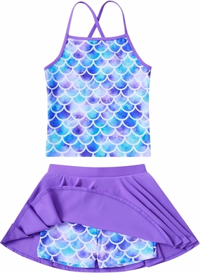 Girls Tankini Swimsuit Mermaid Bathing Suits Criss-Cross Strap Adjustable Summer Beach Two Piece Swimwear Size 4-12