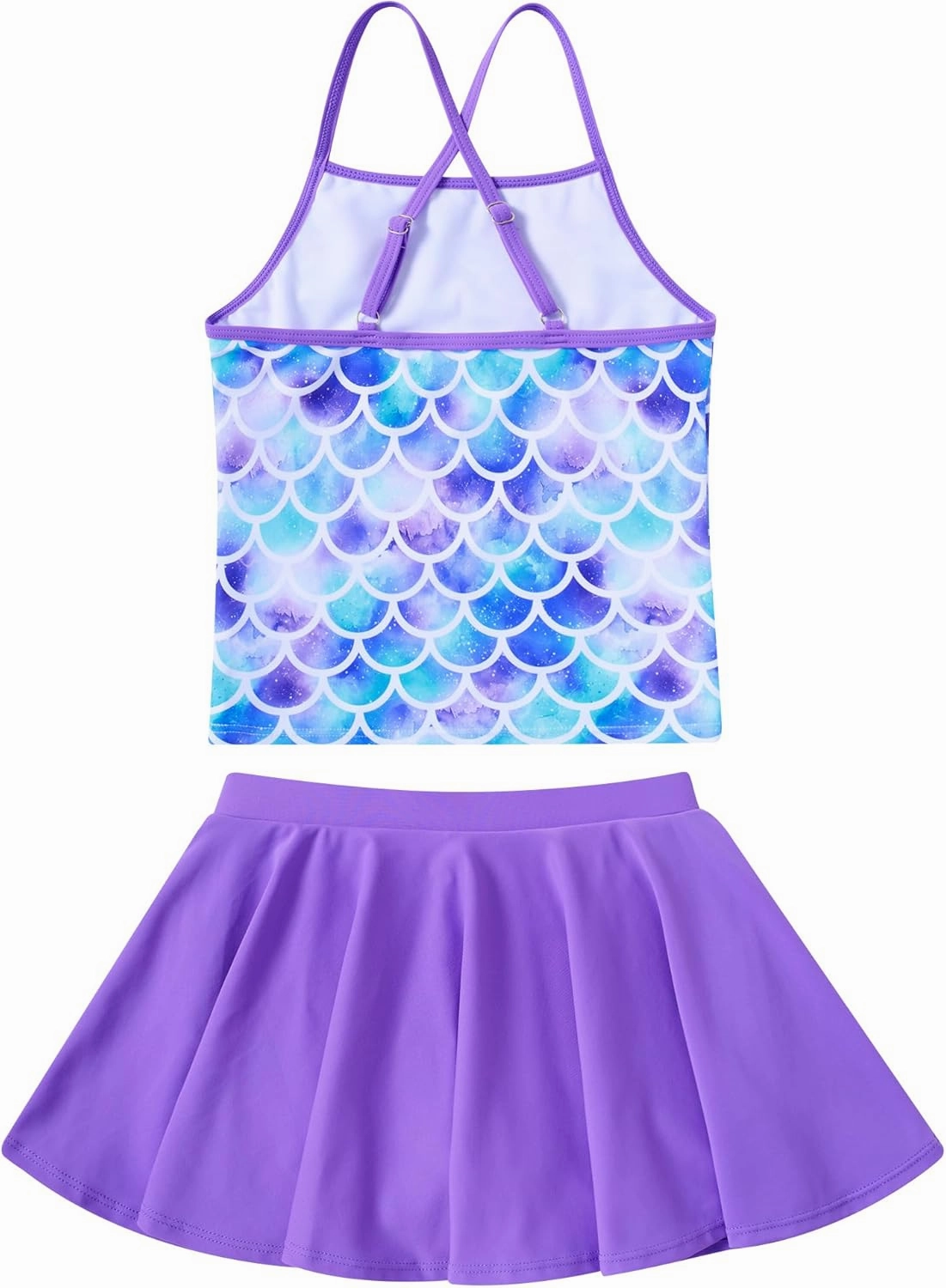 Girls Tankini Swimsuit Mermaid Bathing Suits Criss-Cross Strap Adjustable Summer Beach Two Piece Swimwear Size 4-12