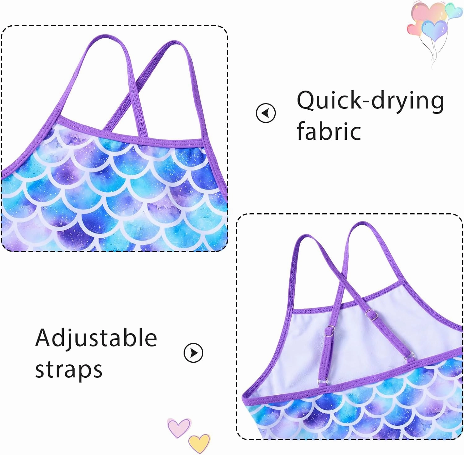 Girls Tankini Swimsuit Mermaid Bathing Suits Criss-Cross Strap Adjustable Summer Beach Two Piece Swimwear Size 4-12