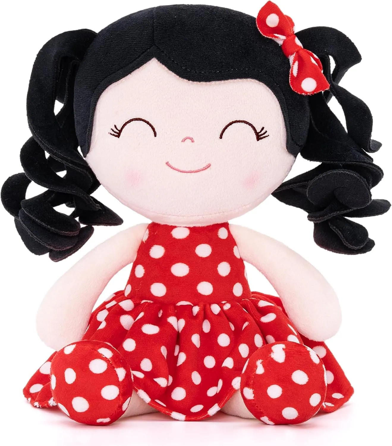 Gloveleya Personalized Baby Dolls Soft Rag Doll Costomized Name Gifts Curly Hair Polka Dot Red Dress Spring Girl 12inches