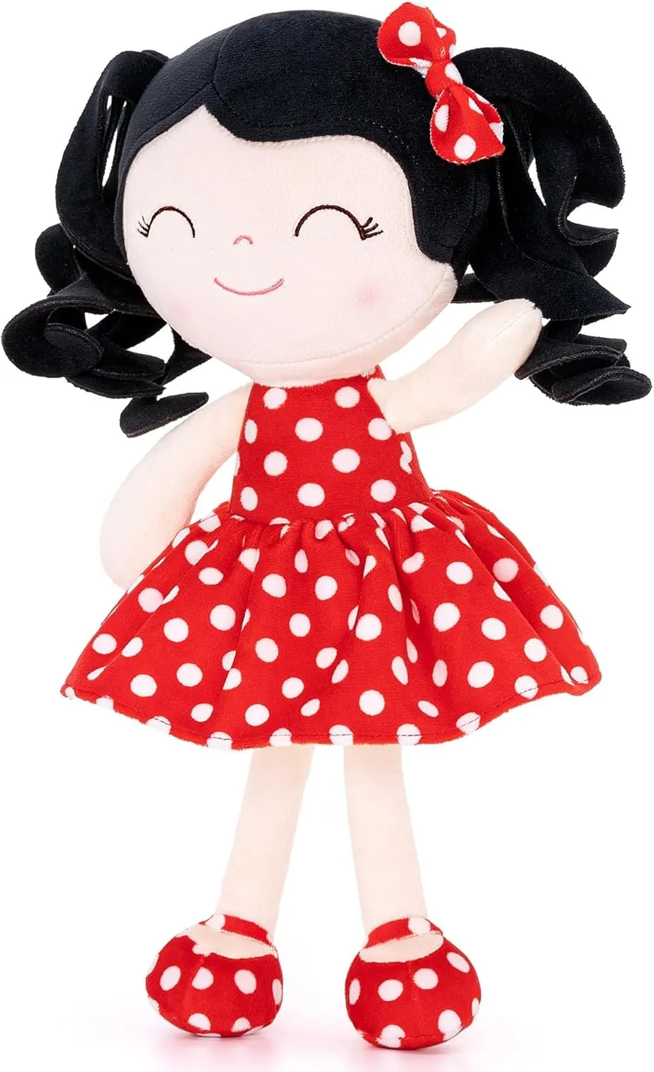 Gloveleya Personalized Baby Dolls Soft Rag Doll Costomized Name Gifts Curly Hair Polka Dot Red Dress Spring Girl 12inches
