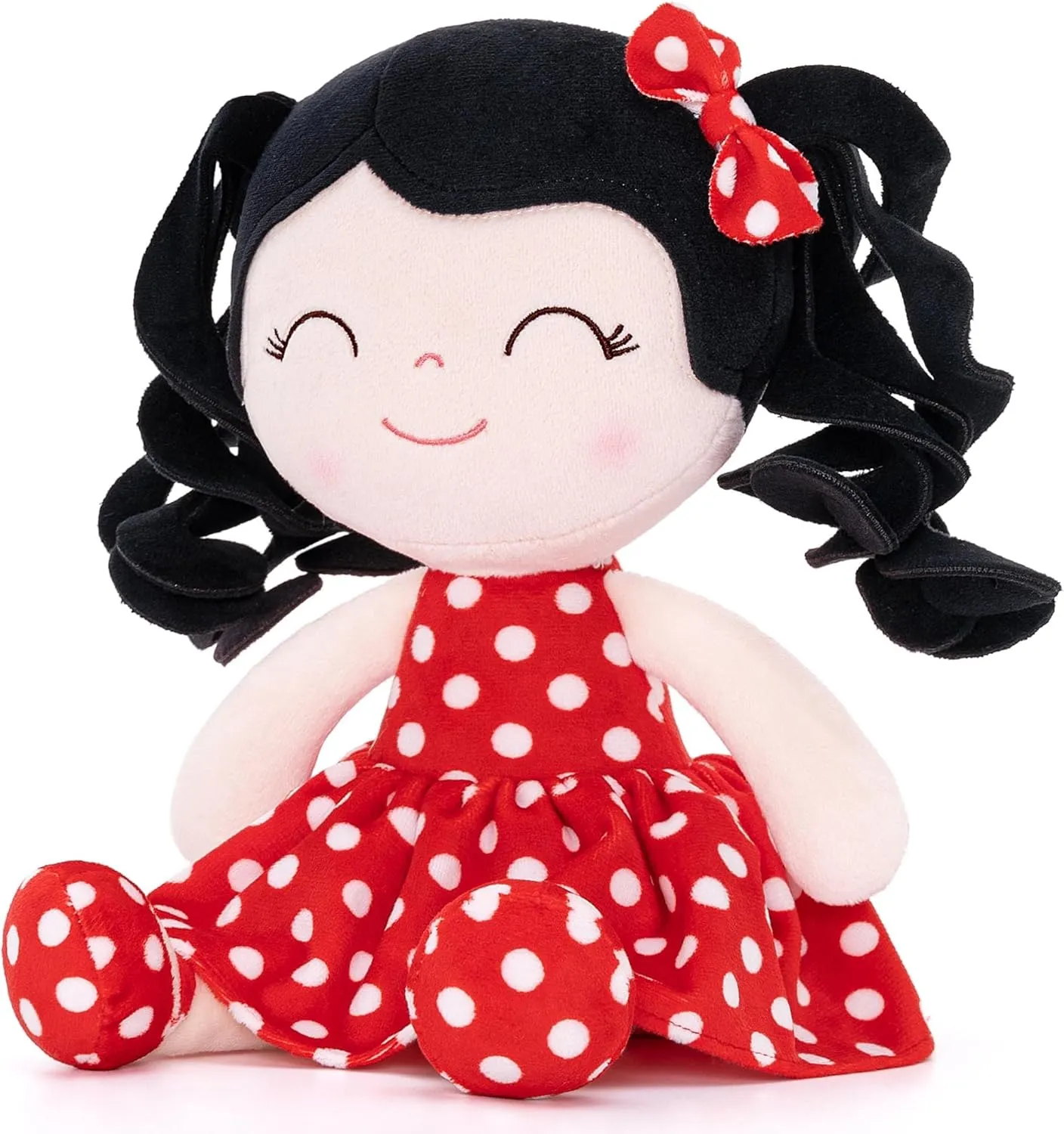 Gloveleya Personalized Baby Dolls Soft Rag Doll Costomized Name Gifts Curly Hair Polka Dot Red Dress Spring Girl 12inches