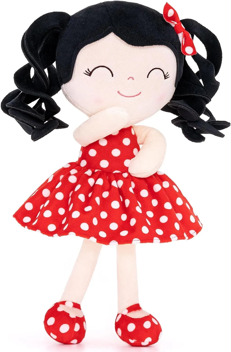 Gloveleya Personalized Baby Dolls Soft Rag Doll Costomized Name Gifts Curly Hair Polka Dot Red Dress Spring Girl 12inches
