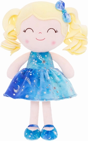 Gloveleya Doll Baby Dolls Soft Doll Baby Girl Gifts Curly Hair Hot Stamping Blue Star Dress Spring Girl 12inches
