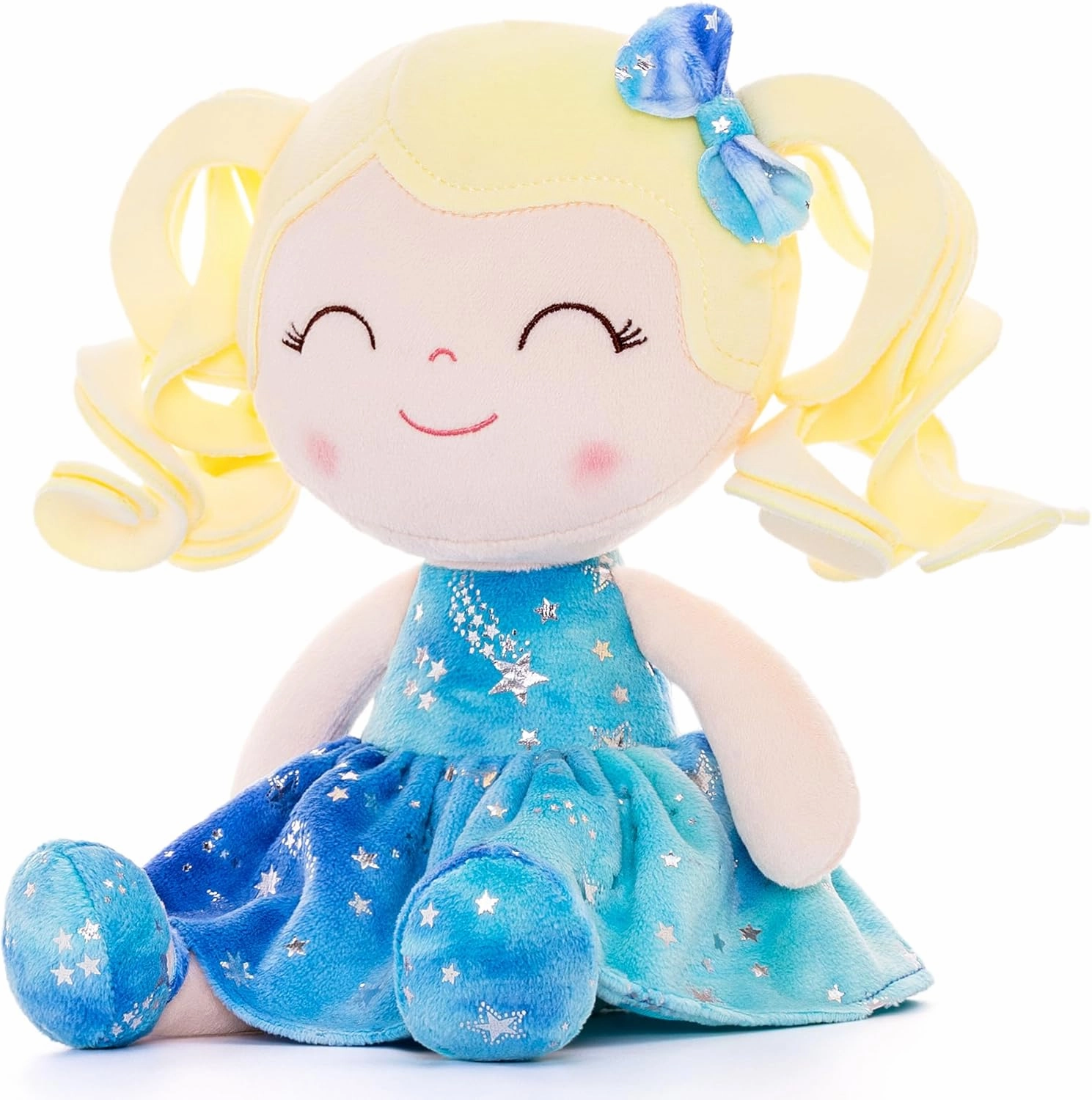 Gloveleya Doll Baby Dolls Soft Doll Baby Girl Gifts Curly Hair Hot Stamping Blue Star Dress Spring Girl 12inches