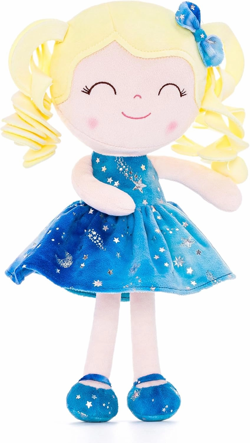 Gloveleya Doll Baby Dolls Soft Doll Baby Girl Gifts Curly Hair Hot Stamping Blue Star Dress Spring Girl 12inches