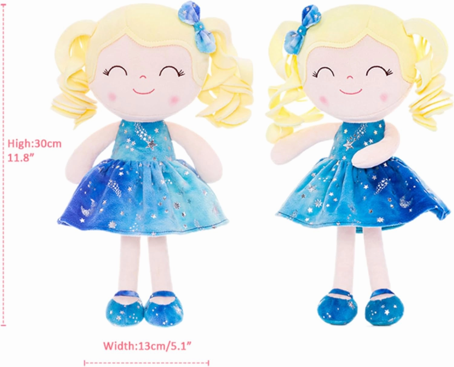 Gloveleya Doll Baby Dolls Soft Doll Baby Girl Gifts Curly Hair Hot Stamping Blue Star Dress Spring Girl 12inches
