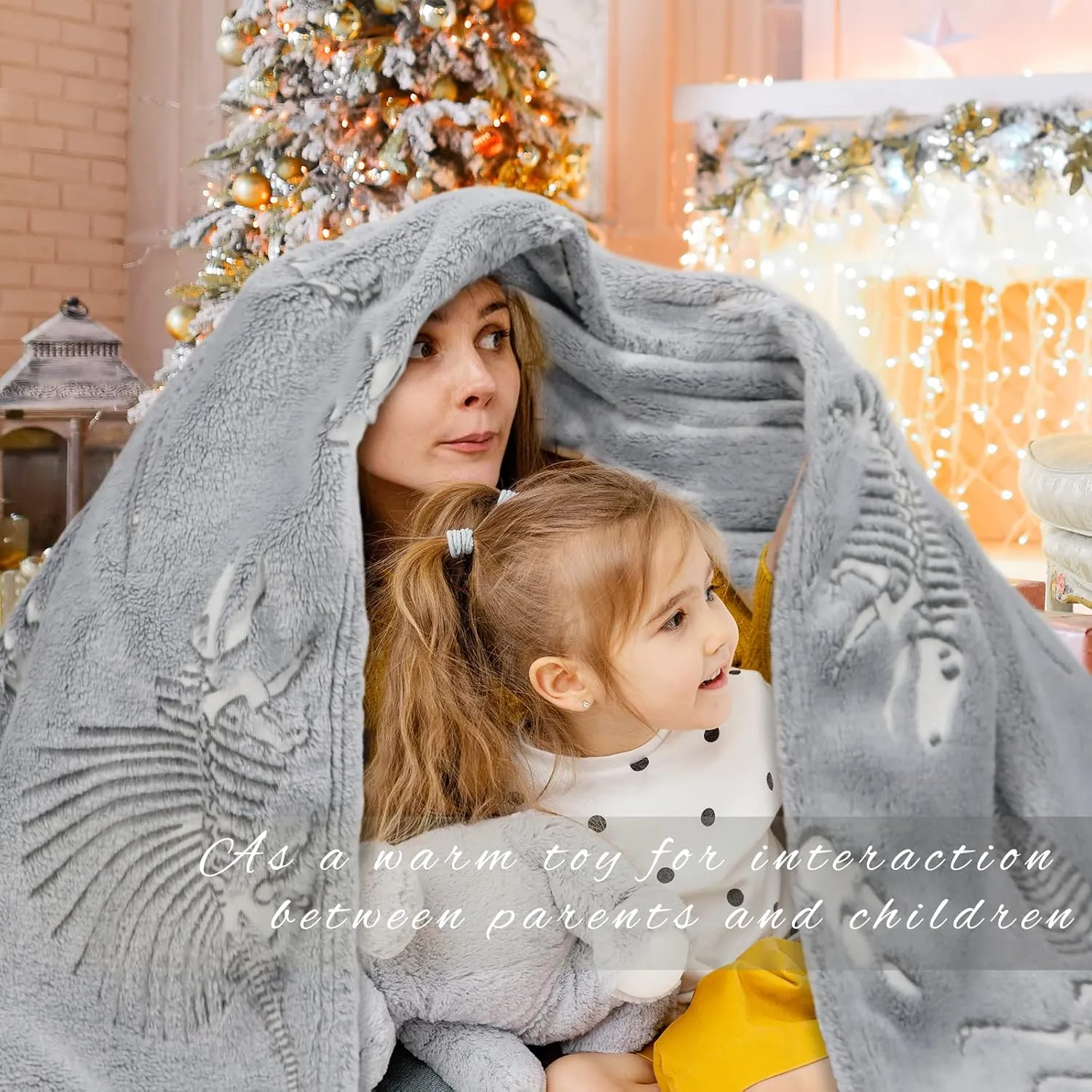 Glow in The Dark Dinosaur Blanket for Boys & Kids - Soft, Cute Dino Blanket, Gray Glowing, 90x108 inch