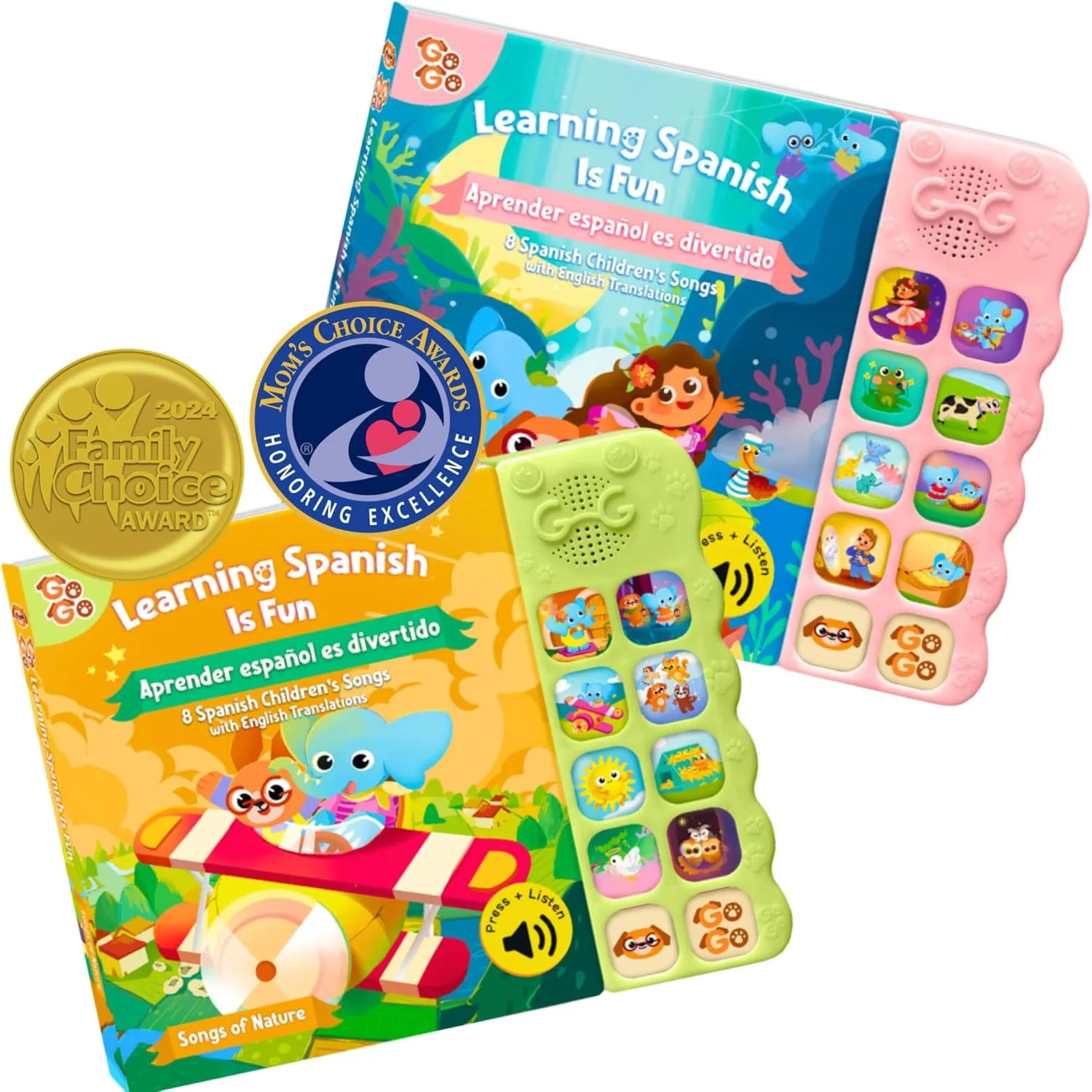 GO GO Musical Spanish Baby Book - Bilingual Toddler Toy with 8 Classic Spanish Songs & English Translations - Interactive & Educational Singing Book for Fun Spanish Learning