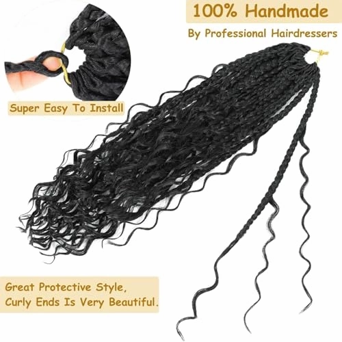 Goddess Box Braids Crochet Hair for Black Women 18 Inch 8 Packs Boho Crochet Braids Bohemian Knotless Box Braids Short Goddess Braids Crochet Hair(18 Inch (Pack Of 8),1B)