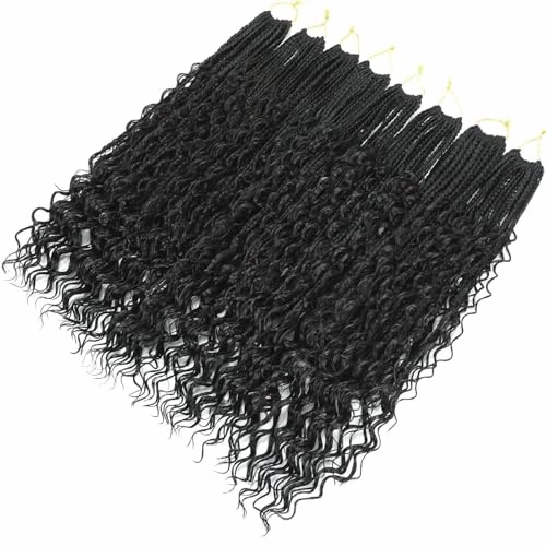 Goddess Box Braids Crochet Hair for Black Women 18 Inch 8 Packs Boho Crochet Braids Bohemian Knotless Box Braids Short Goddess Braids Crochet Hair(18 Inch (Pack Of 8),1B)