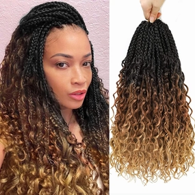 Goddess Box Braids Crochet Hair for Black Women 18 Inch 8 Packs Boho With Curly Ends Pre-Looped Bohemian Knotless Long Mermaid Crochet Hair (1B/30/27)