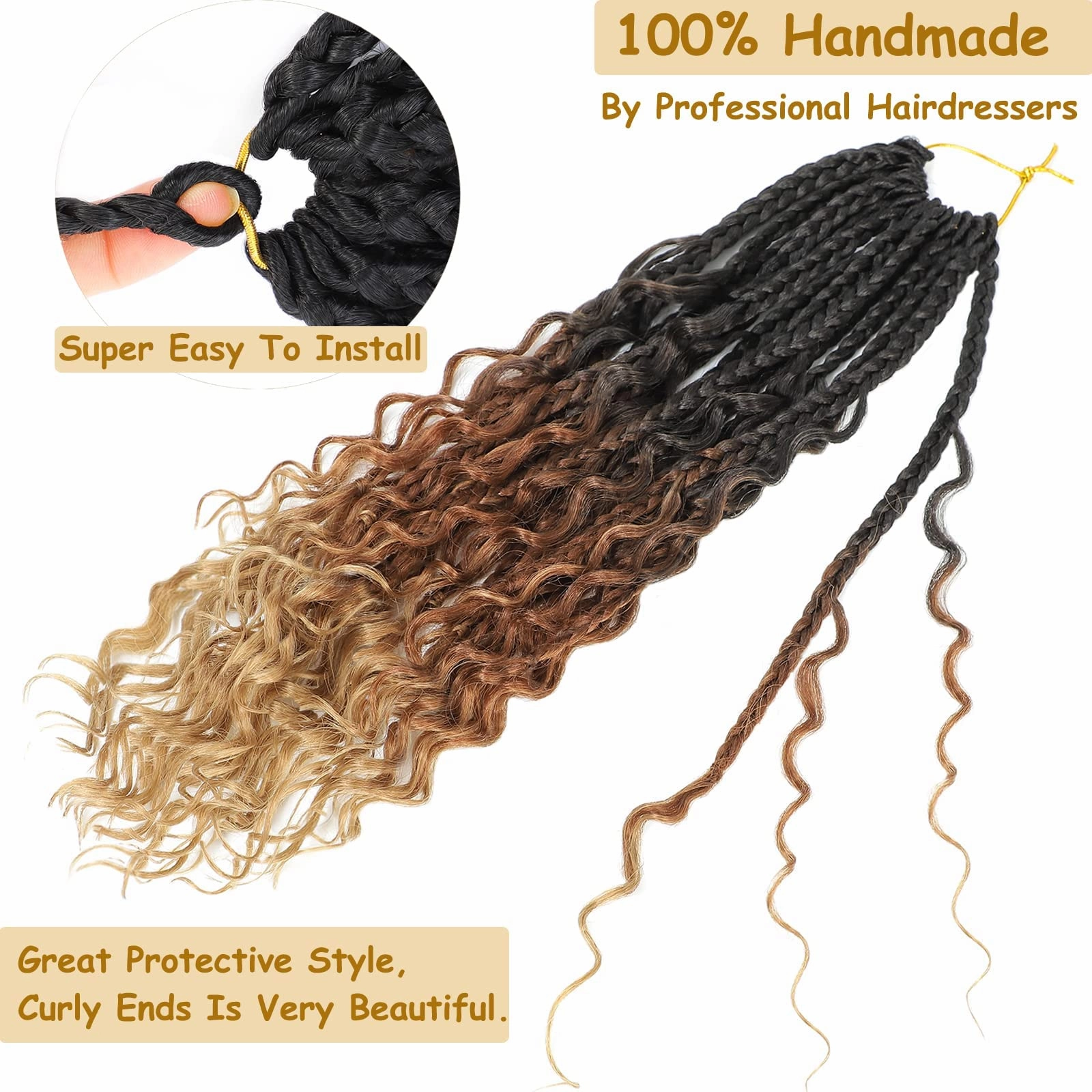 Goddess Box Braids Crochet Hair for Black Women 18 Inch 8 Packs Boho With Curly Ends Pre-Looped Bohemian Knotless Long Mermaid Crochet Hair (1B/30/27)