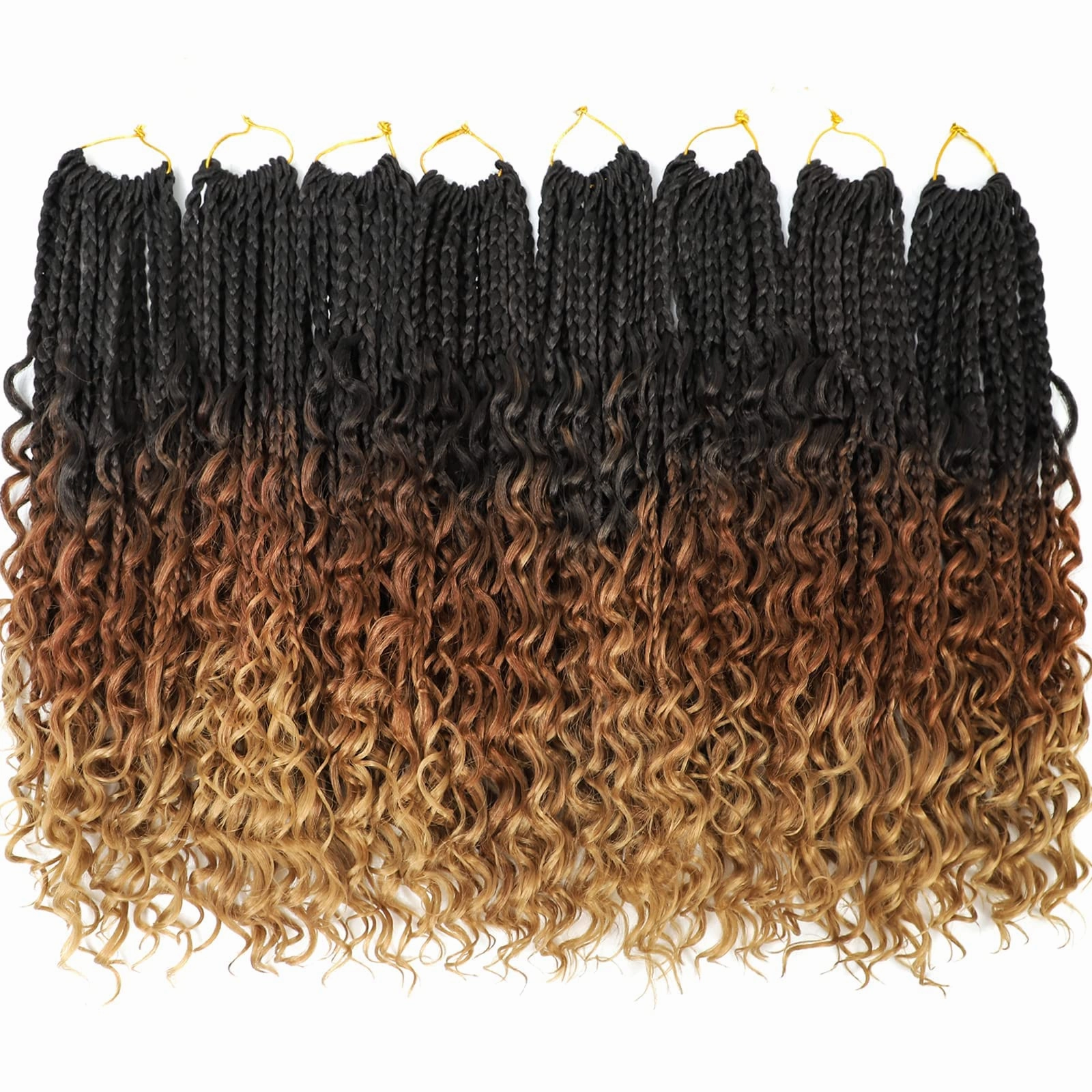 Goddess Box Braids Crochet Hair for Black Women 18 Inch 8 Packs Boho With Curly Ends Pre-Looped Bohemian Knotless Long Mermaid Crochet Hair (1B/30/27)