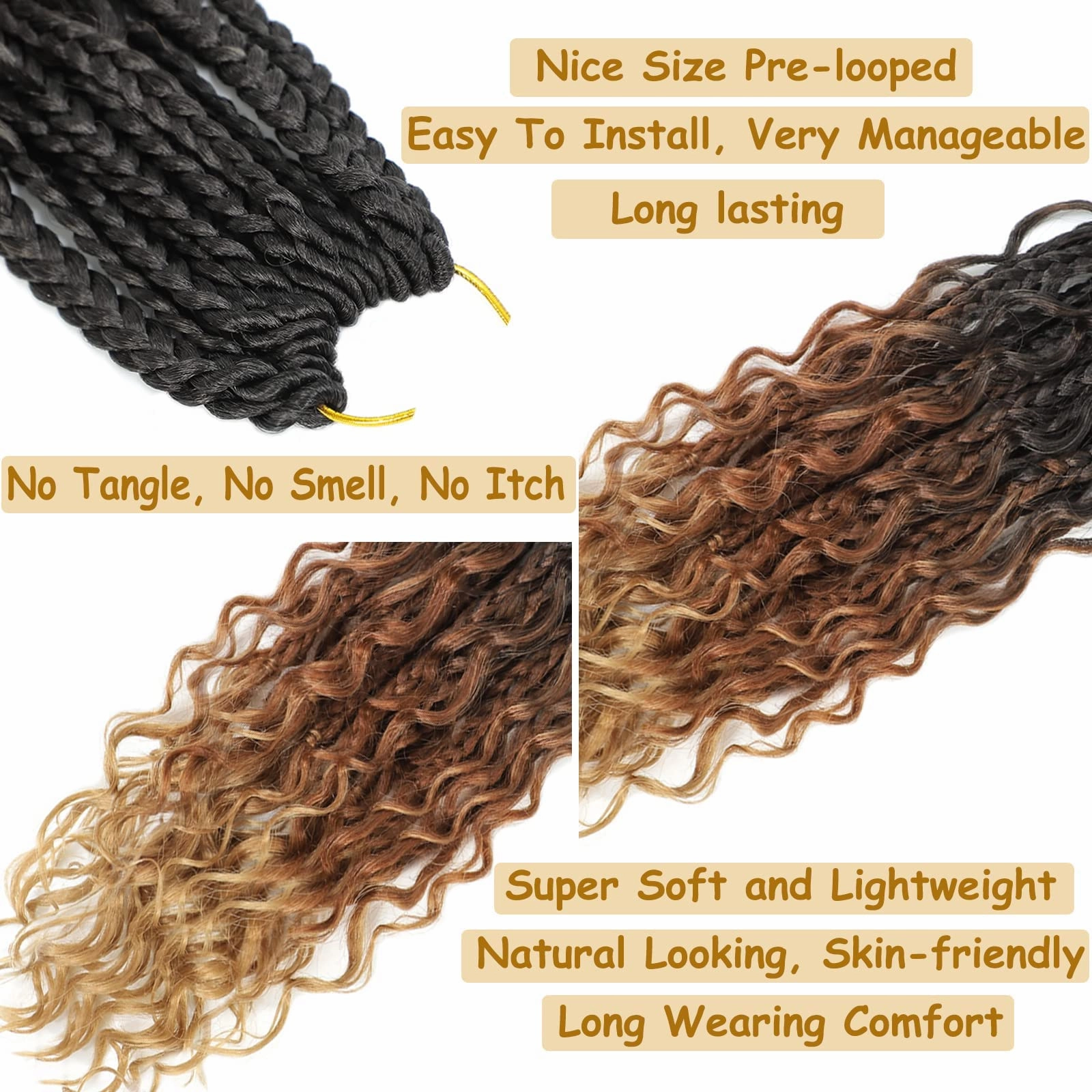 Goddess Box Braids Crochet Hair for Black Women 18 Inch 8 Packs Boho With Curly Ends Pre-Looped Bohemian Knotless Long Mermaid Crochet Hair (1B/30/27)