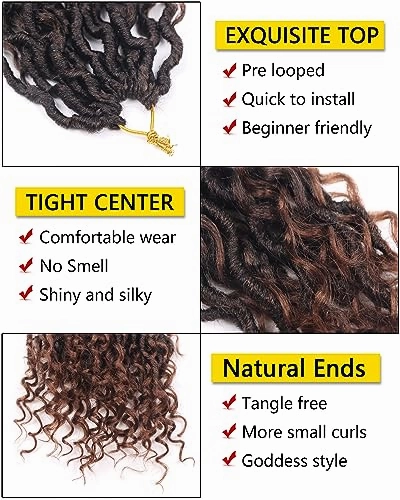Goddess Locs Crochet Hair 14 Inch, 7 Packs Pre Looped Bohemian Faux Locs Crochet Hair For Black Women, Boho Style Synthetic Crochet Locs Braids (14 Inch, 7 Packs, T1B30)