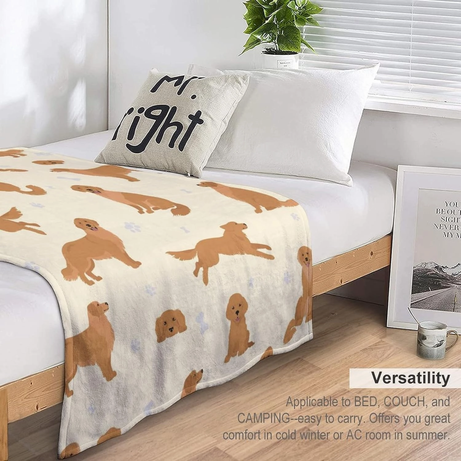 Golden Retriever Fleece Blanket – Ultra-Soft Fleece Throw Blanket, Lightweight and Cozy for Couch, Bed, Travel, Gift for Dog Lovers (Dog-A, 50-60 in)