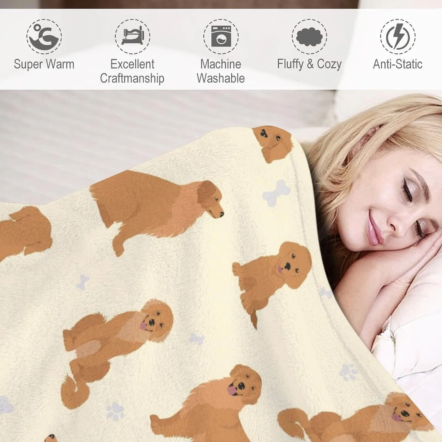 Golden Retriever Fleece Blanket – Ultra-Soft Fleece Throw Blanket, Lightweight and Cozy for Couch, Bed, Travel, Gift for Dog Lovers (Dog-A, 50-60 in)